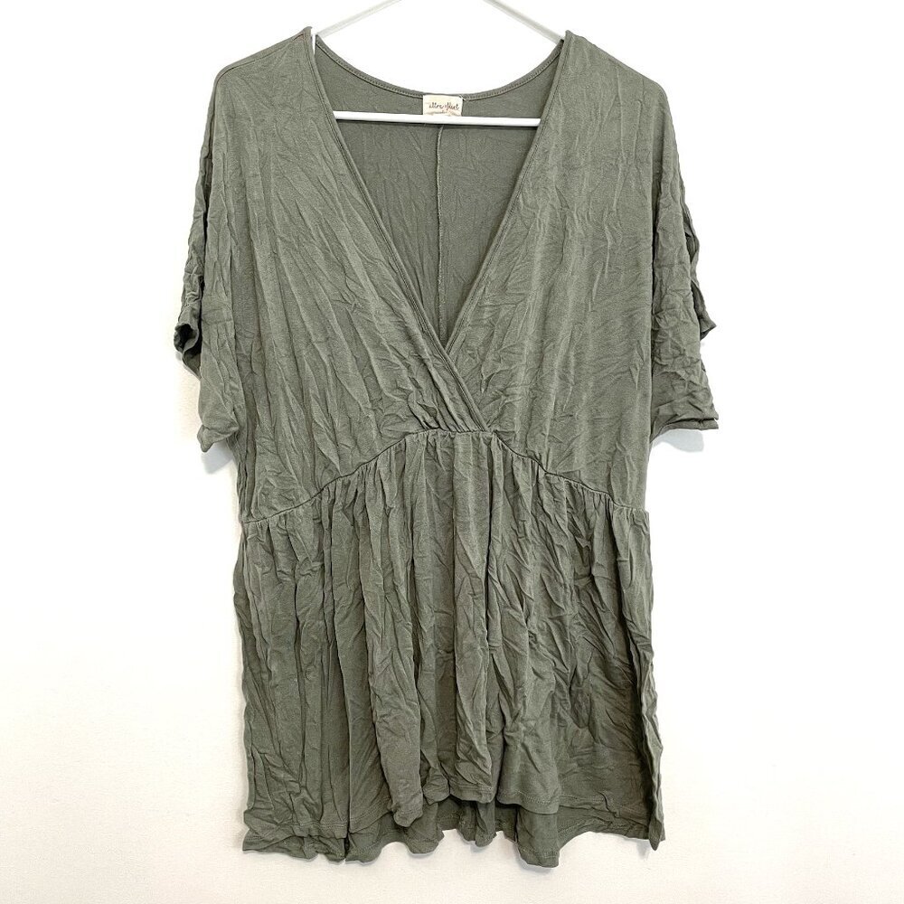 ULTRA FLIRT Green V-Neck Surplice Faux Wrap Short Sleeve Blouse Top JUNIORS 2X
